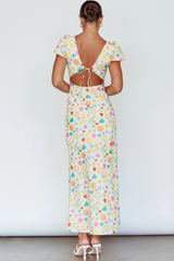 Long Summer Flutter Sleeve Maxi Dress Printed White
