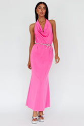 Emmi Cowl Neck Diamante Rope Dress Magenta