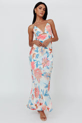 Dance Again Cut-Out Back Maxi Dress Floral Blue