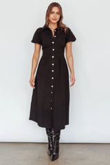 Zurich Pleated Waist Midi Dress Black