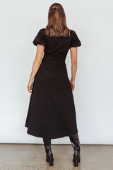 Zurich Pleated Waist Midi Dress Black
