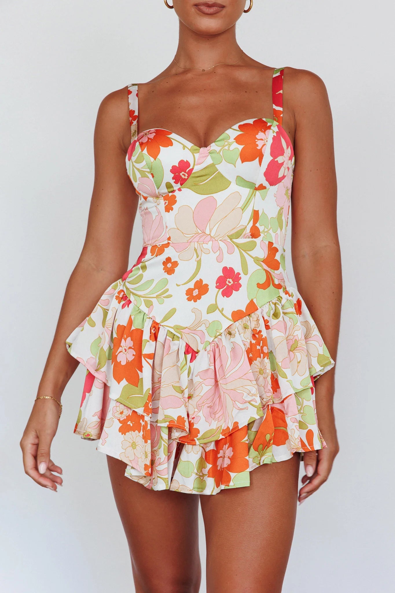 Tuscan Summer Flounce Romper Floral White