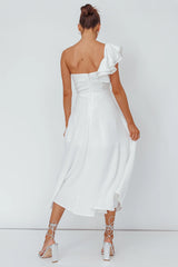 Jolina Ruffle Shoulder Midi Dress White